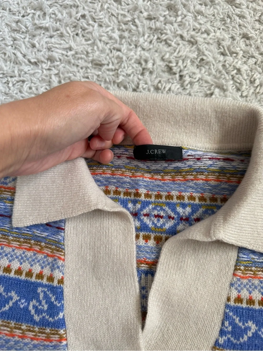J.Crew 2021 Fair Isle Johnny Collar Wool Blend Multicolor Sweater Sz S